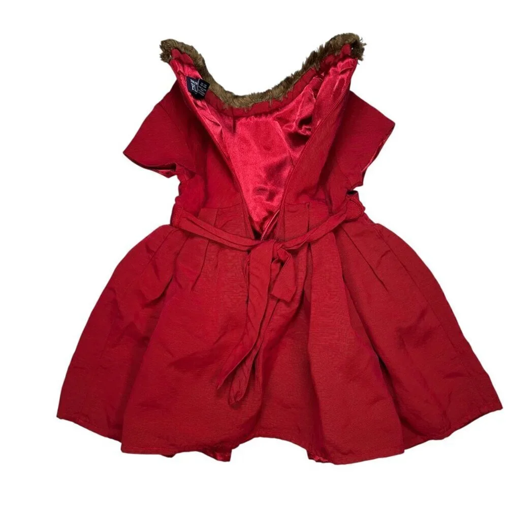 The Children’s Place 3T Red Brocade Faux Fur Collar Dress Party Holiday Christma